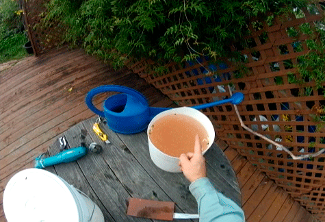 Setting up project space for converting a 5 gallon bucket into a dishwater watering can.