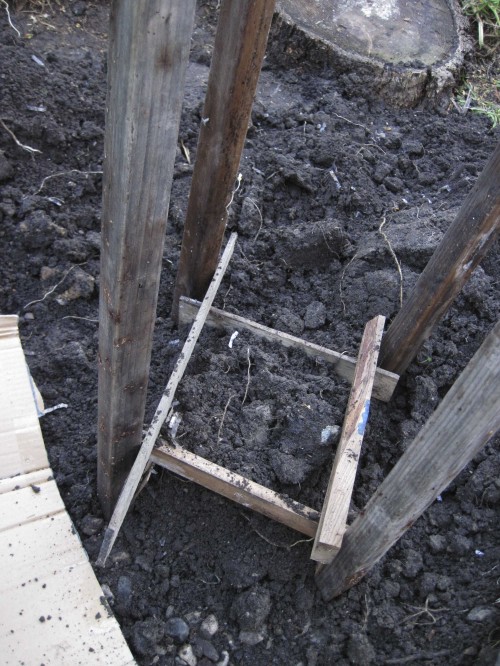 Slat wood used to raise the soil level.