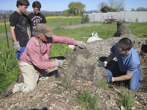 0- Habitat Landscaper-Instructor for hire — Tony McGuigan — international consulting available — install@sporelore.com , Tony McGuigan, Habitat it!, Spore Lore©, Habitat It And They Will Come, garden, soil, soil microbes, Soil Under My Nails, gardening, gardens, native plants, permaculture, wildlife garden, wildlife habitat installation, environmental education, ecological landscaping, Animal Habitat, garden, ecological, landscaping, wildlife garden, biodiversity, native plants, how to build wildlife habitat, spore lore, sporelore, sporelore.com, outdoor classroom, nonvirtual education, touch the soil!, wildlife habitat workshop, Orchard View School, Sunny Galbraith, Laguna Environmental Center, Laguna de Santa Rosa Foundation, environmental conservation,  Stone Farm, Anita Smith, Dark Soil Light Wood Saddleback, Cold Water Canyon rock, woodchip mulch, compost, straw bales, bird perch, Garter Snake Ravine, Cookie Monster Perch, ABS perforated corrugated drainpipe, adobe soil, berm, swale, posthole digger, meadow barley, Hordeum brachyantherum